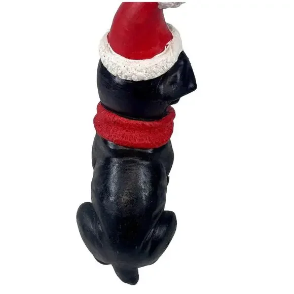 Black Pug Dog Statue Santa Hat Scarf Christmas Hand Painted Figurine 14” Tall - Picture 7 of 9